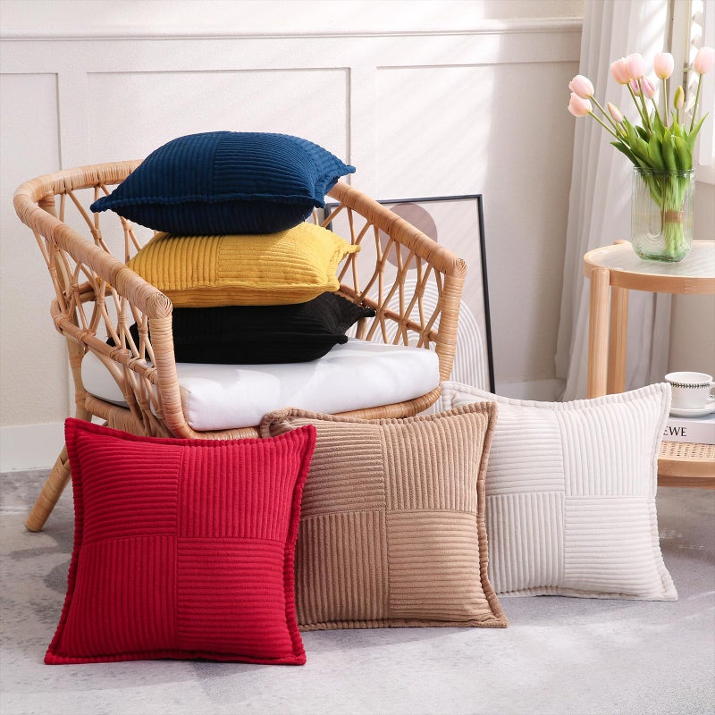 Puncuntex Corduroy Yellow Throw Pillow Covers 18Ã—18 Inches Set of 2 Boho Decorative,Super Soft Cozy Striped Cushion Covers for Couch,Sofa,Farmhouse,Living Room,45Ã—45CM - Image 4