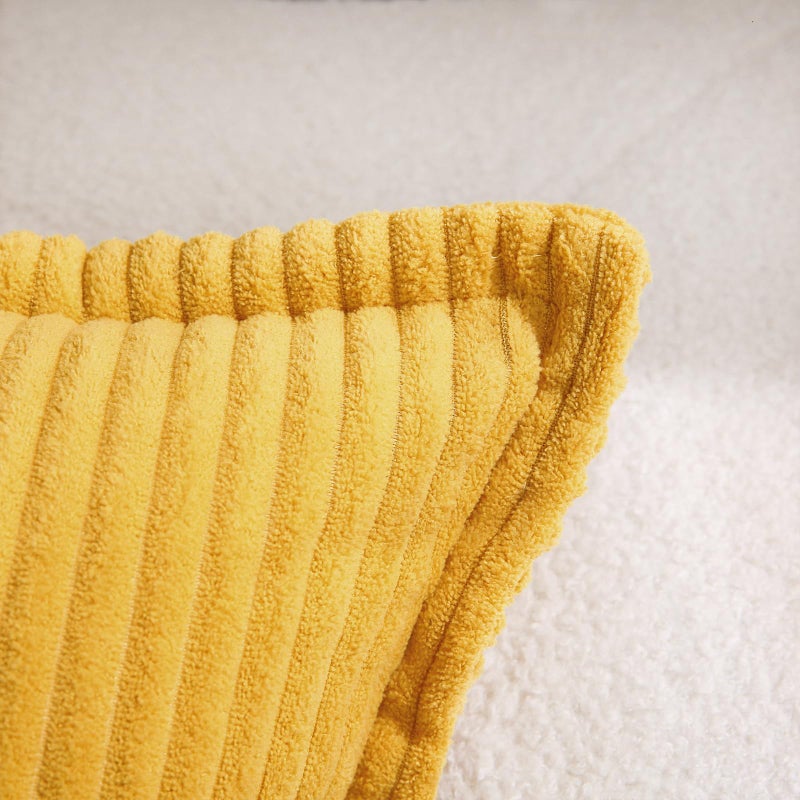 Puncuntex Corduroy Yellow Throw Pillow Covers 18Ã—18 Inches Set of 2 Boho Decorative,Super Soft Cozy Striped Cushion Covers for Couch,Sofa,Farmhouse,Living Room,45Ã—45CM - Image 5