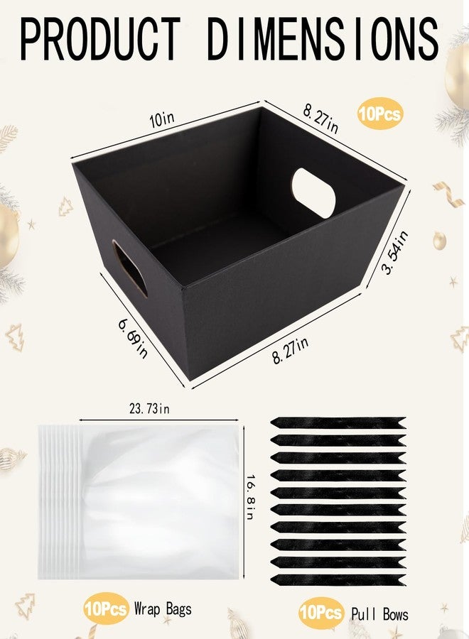 Orchidleaf 10 Set Baskets for Gifts Empty, 10 x 8” Thick Kraft Gift Basket with Cellophane Wrap and Pull Bows, Empty Gift Basket Set for Graduation Christmas Thanksgiving Valentine Easter Wedding (Black - Image 3