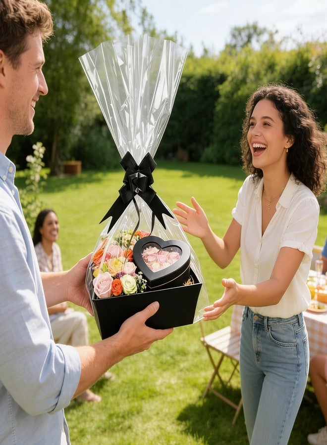Orchidleaf 10 Set Baskets for Gifts Empty, 10 x 8” Thick Kraft Gift Basket with Cellophane Wrap and Pull Bows, Empty Gift Basket Set for Graduation Christmas Thanksgiving Valentine Easter Wedding (Black - Image 5