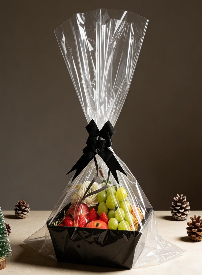 Orchidleaf 10 Set Baskets for Gifts Empty, 10 x 8” Thick Kraft Gift Basket with Cellophane Wrap and Pull Bows, Empty Gift Basket Set for Graduation Christmas Thanksgiving Valentine Easter Wedding (Black - Image 2