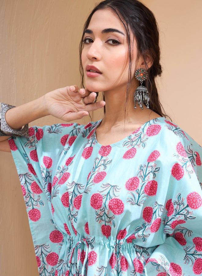 SASSAFRAS Blue Floral Kaftan Kurti - Image 4