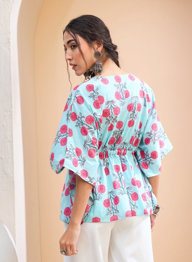 SASSAFRAS Blue Floral Kaftan Kurti - Image 5