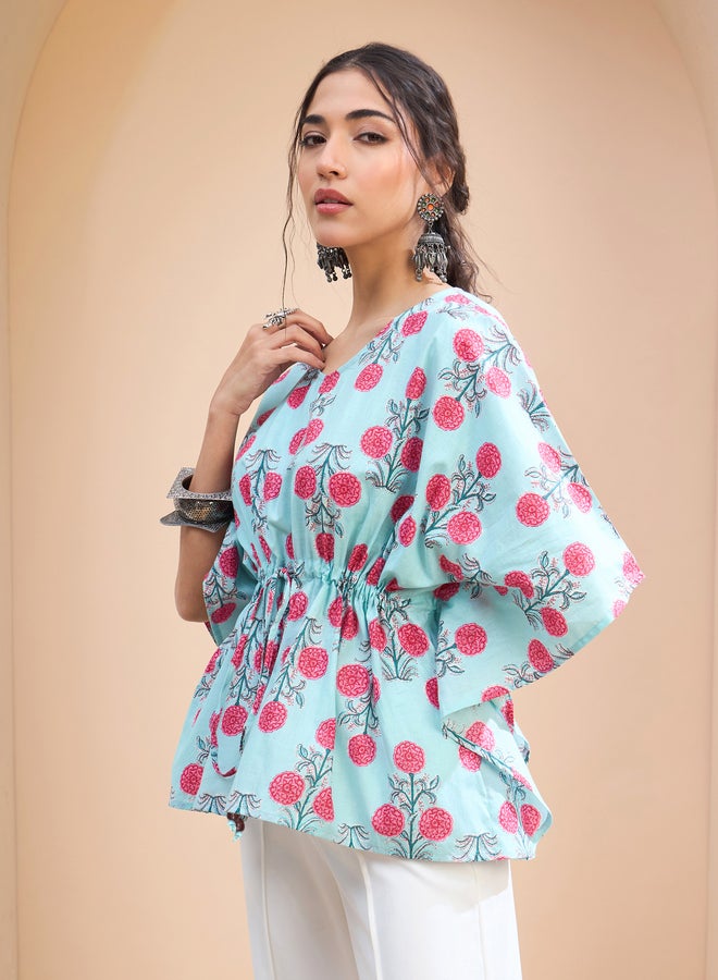 SASSAFRAS Blue Floral Kaftan Kurti - Image 3