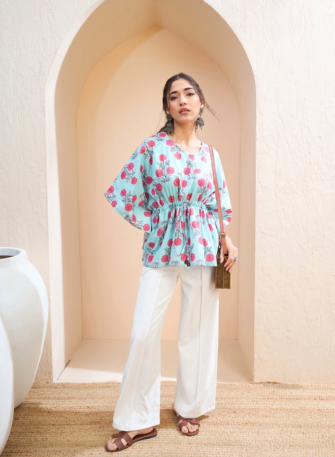 SASSAFRAS Blue Floral Kaftan Kurti - Image 2