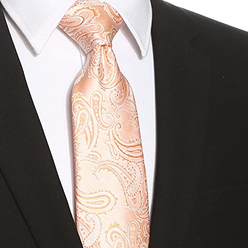 KissTies Mens 63'' XL Extra Long Peach Tie Paisley Necktie + Gift Box - Image 5