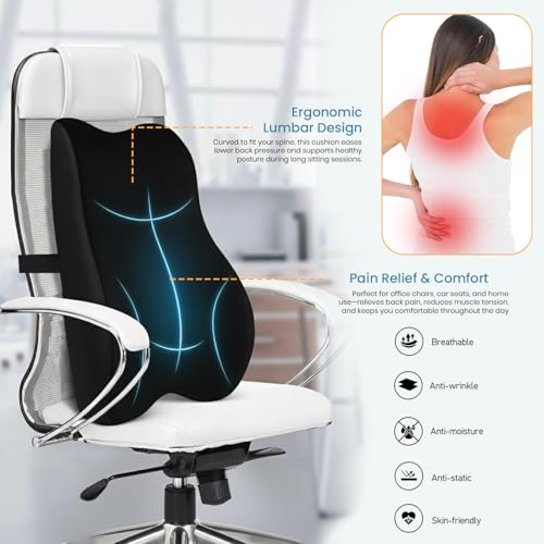 GREENSHEEP Car Seat Back Support Cushion with Adjustable Belt Memory Foam Lumber Support Universal Fit Backrest Pillow for Pain Relief Comfortable Driving and Office Chair (Pack of 1, Black) - Image 3