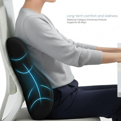 GREENSHEEP Car Seat Back Support Cushion with Adjustable Belt Memory Foam Lumber Support Universal Fit Backrest Pillow for Pain Relief Comfortable Driving and Office Chair (Pack of 1, Black) - Image 2