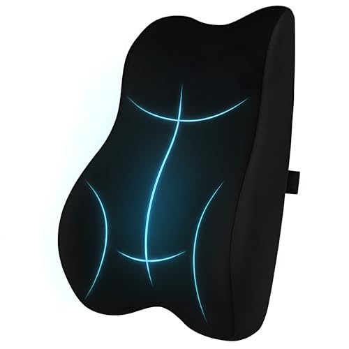 GREENSHEEP Car Seat Back Support Cushion with Adjustable Belt Memory Foam Lumber Support Universal Fit Backrest Pillow for Pain Relief Comfortable Driving and Office Chair (Pack of 1, Black) - Image 1