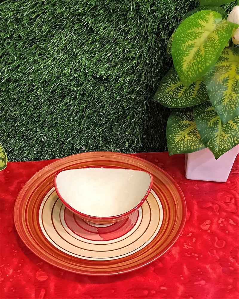 Caffeine Ceramic Handmade Orange Beige Combo Dinner Set (Set of 8) - Image 4