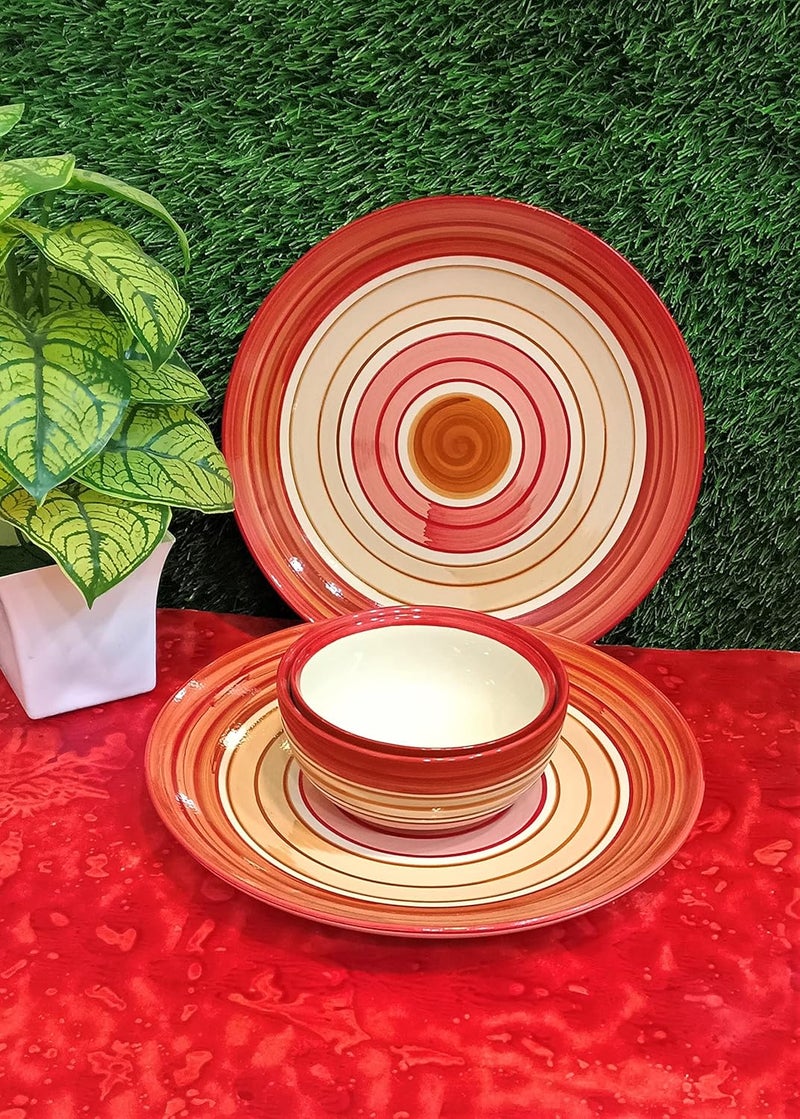 Caffeine Ceramic Handmade Orange Beige Combo Dinner Set (Set of 8) - Image 3