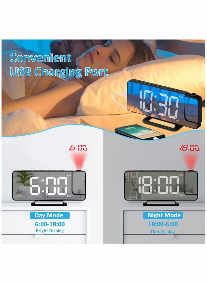 SYOSI Projection Alarm Clock LED Digital Alarm Clock Mirror Alarm Clock  - Image 4