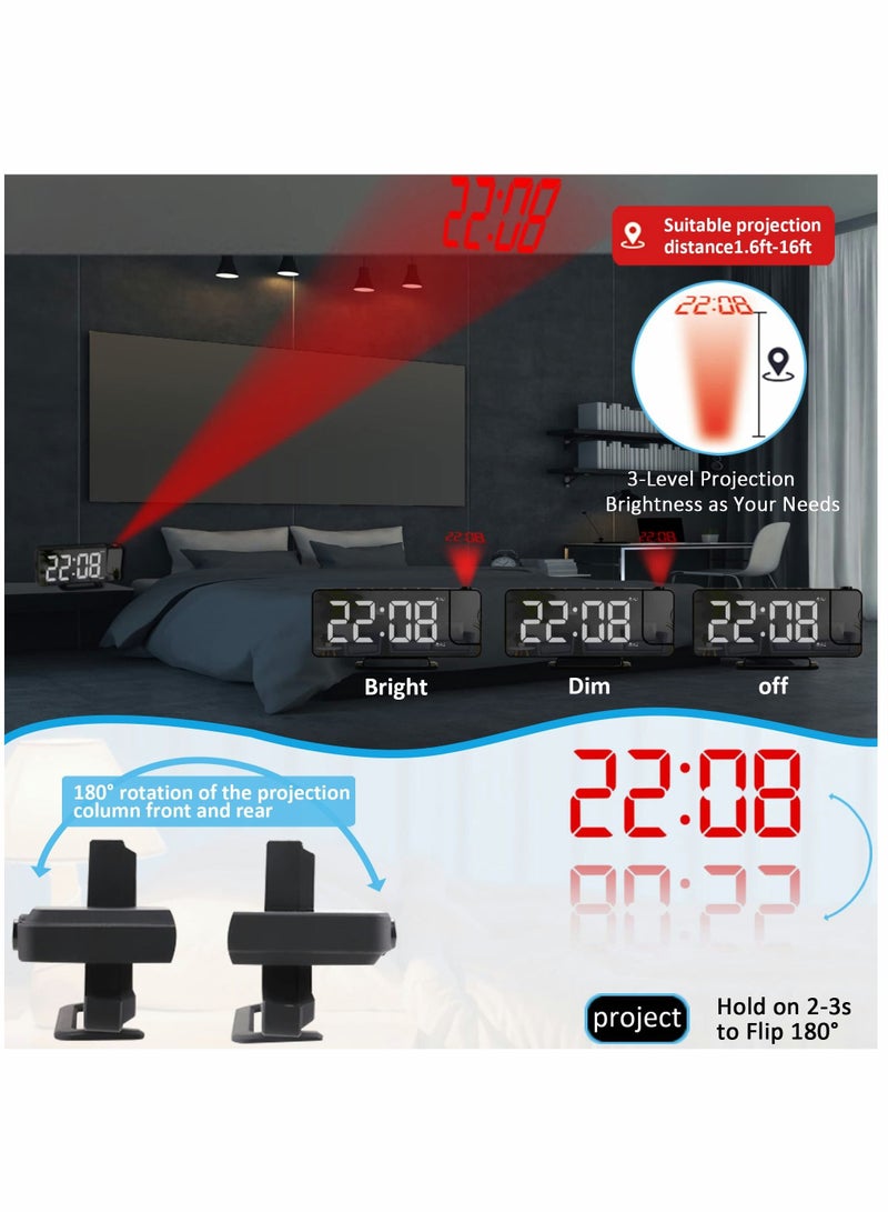 SYOSI Projection Alarm Clock LED Digital Alarm Clock Mirror Alarm Clock  - Image 2