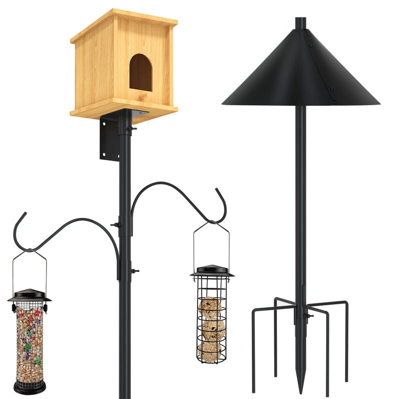ERYTLLY Bird House Pole 80 Inch Bird Feeder Pole with Squirrel Baffle and 2 Hooks - Heavy Duty Bluebird Feeder Support Rod Stand Set for Outside, Yard, Garden - Image 1