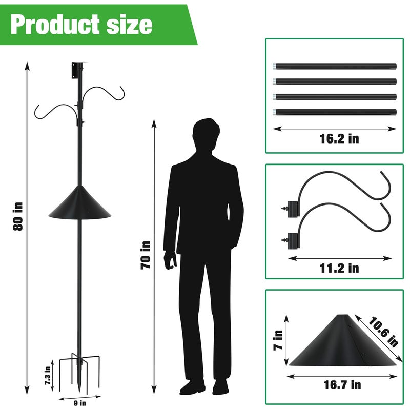 ERYTLLY Bird House Pole 80 Inch Bird Feeder Pole with Squirrel Baffle and 2 Hooks - Heavy Duty Bluebird Feeder Support Rod Stand Set for Outside, Yard, Garden - Image 4