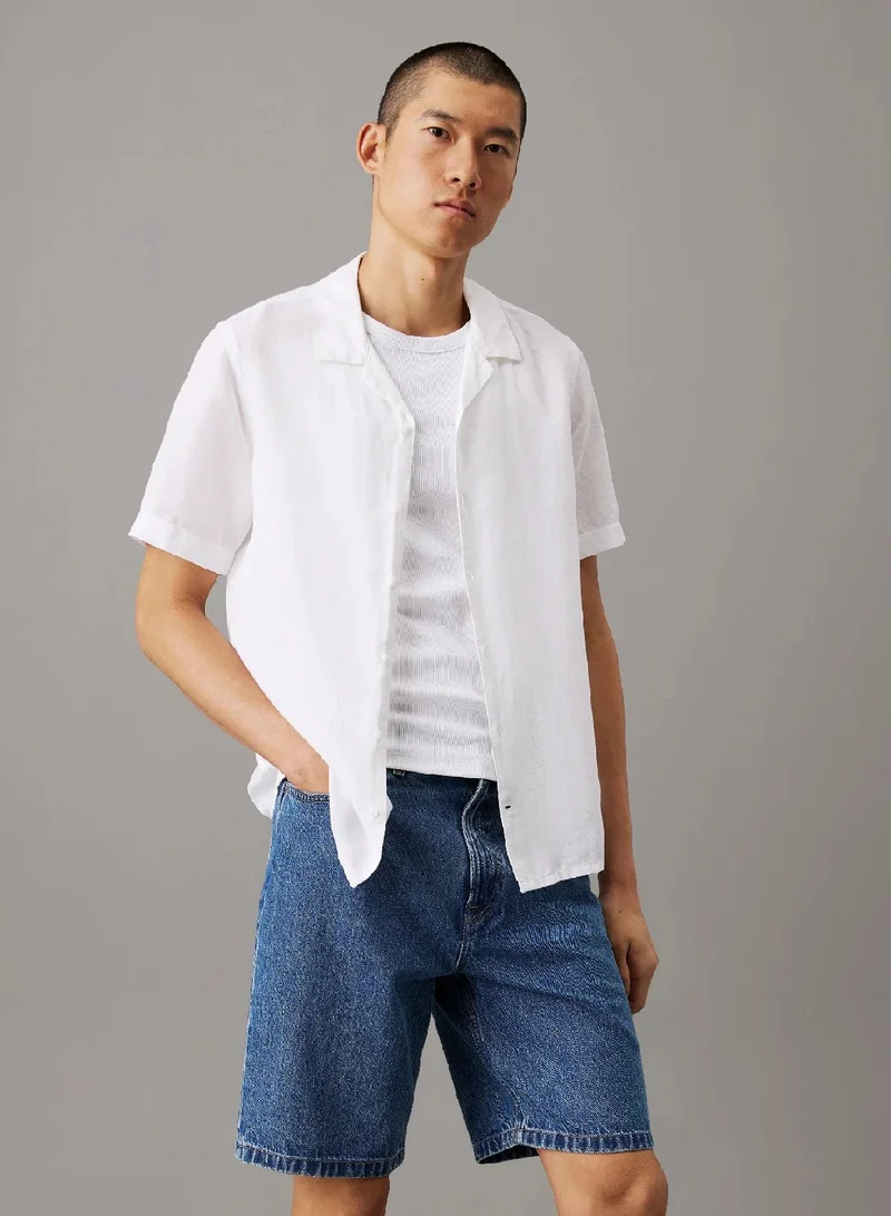 CALVIN KLEIN Linen Cotton Cuban Collar Shirt