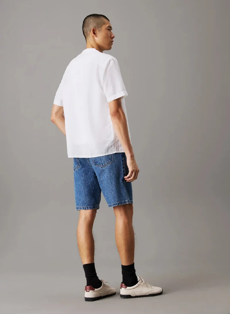 CALVIN KLEIN Linen Cotton Cuban Collar Shirt