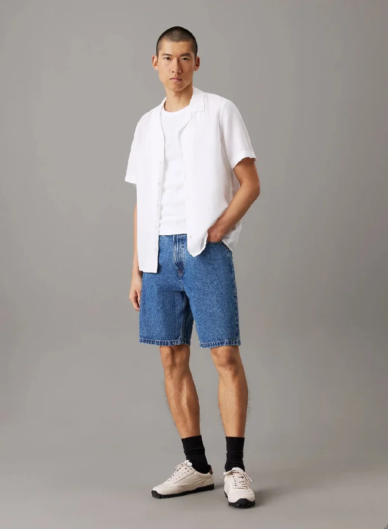 CALVIN KLEIN Linen Cotton Cuban Collar Shirt