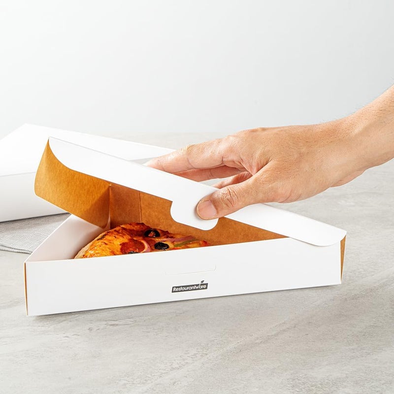 Restaurantware Eco Pie 93 x 103 x 18 Inch Pizza Slice Boxes 100 Clamshell Pizza Slice Containers  Greaseproof Tab Lock White Paper Individual Pizza Boxes For Restaurants Kiosks And Cafes - Image 5