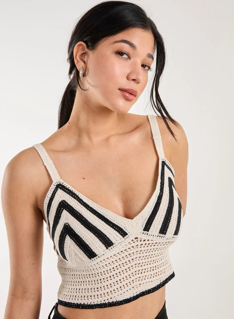 Pink Vanilla Contrast Crochet Bralette