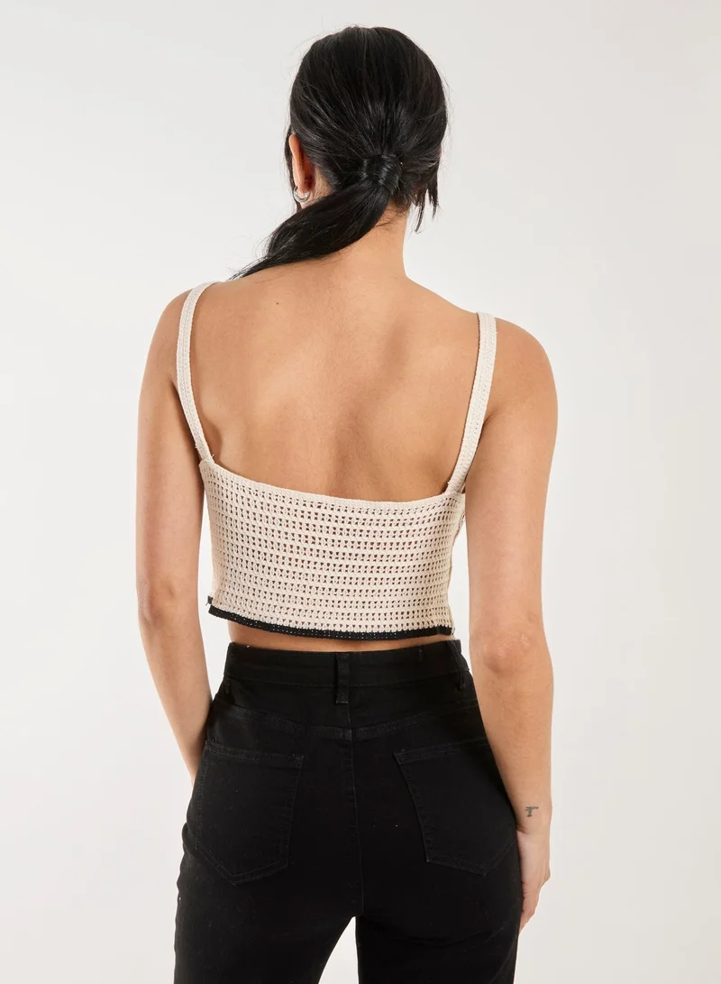 Pink Vanilla Contrast Crochet Bralette