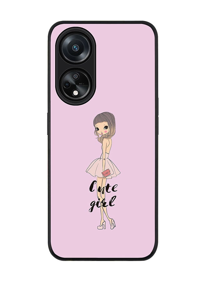 Stylizedd Rugged Black edge case for Oppo A98 5G, Slim fit Soft Case Flexible Rubber Edges Anti Drop TPU Gel Thin Cover- Coy Cute Girl  - Image 1