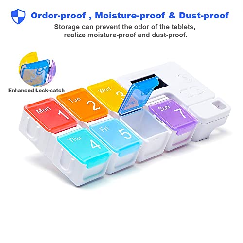 TBSoon 7 Day Medicine Pill Organizer, 4 Reminder Alarms, Loud Sound, 7 Large Compartments, Large Screen, Moisture-Proof, Dust-Proof, Travel Weekly/Daily Pill Box/Organizer/Case/Container/Dispenser, TBSoon - Image 4