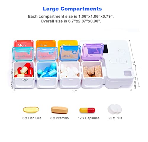 TBSoon 7 Day Medicine Pill Organizer, 4 Reminder Alarms, Loud Sound, 7 Large Compartments, Large Screen, Moisture-Proof, Dust-Proof, Travel Weekly/Daily Pill Box/Organizer/Case/Container/Dispenser, TBSoon - Image 3