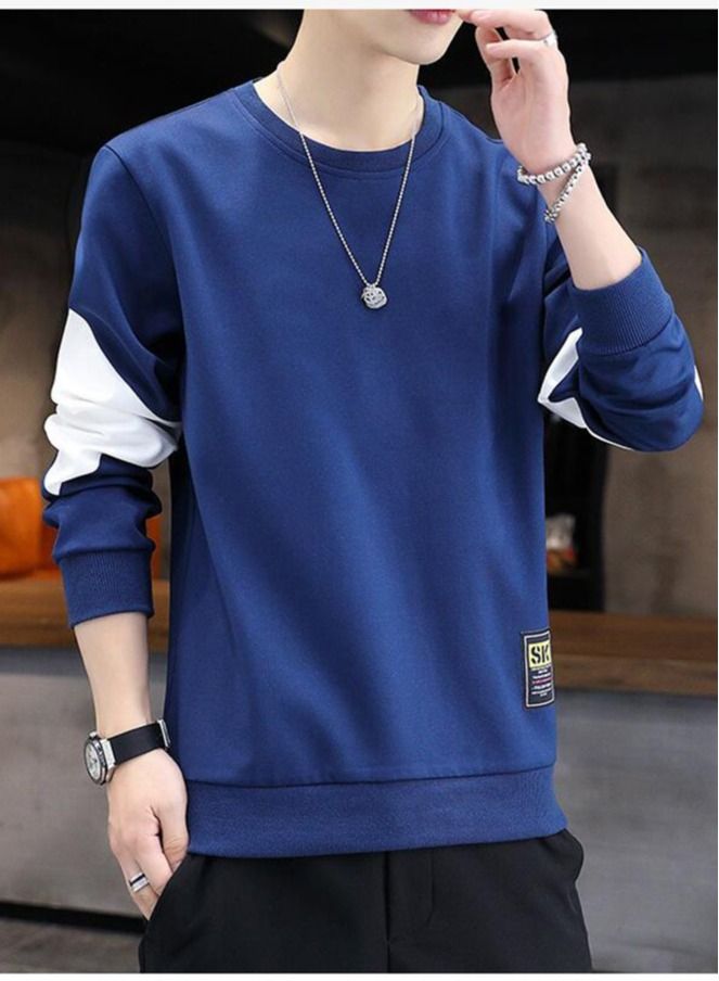 NIBEMINENT Men's Sweater Spring And Autumn Round Neck Casual Long Sleeve Bottomed Shirt Top - Image 3