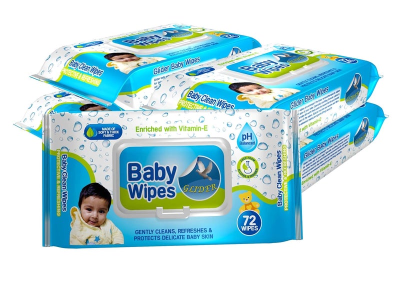 Glider Baby Wipes | Moisture Lock Flip-Top | Enriched with Aloe Vera & Vitamin E | pH Balanced, Paraben & Chlorine Free | (Pack of 5 – 360 Wipes) - Image 1
