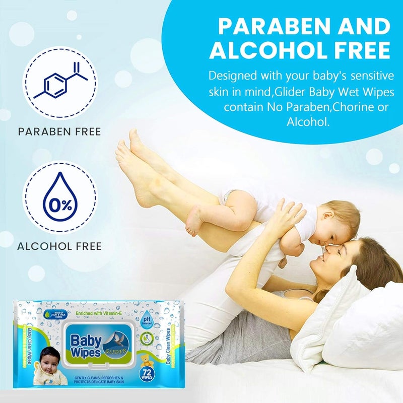 Glider Baby Wipes | Moisture Lock Flip-Top | Enriched with Aloe Vera & Vitamin E | pH Balanced, Paraben & Chlorine Free | (Pack of 5 – 360 Wipes) - Image 2