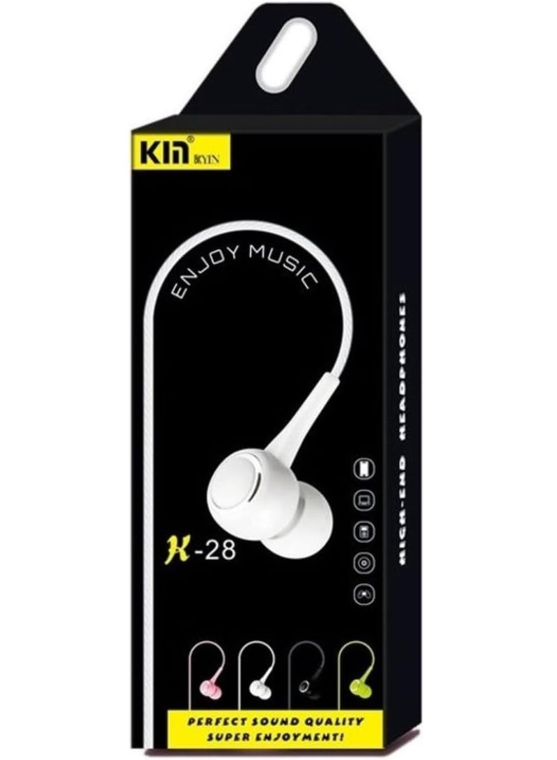 Kin K28 White Wired in-Earphone Stereophonic Sound With Mic, Built-in Microphone, Bass, 3.5mm Jack, Suitable For All Mobile Phones, Android & Mac Mobiles, Ear Phone, Music - Image 3