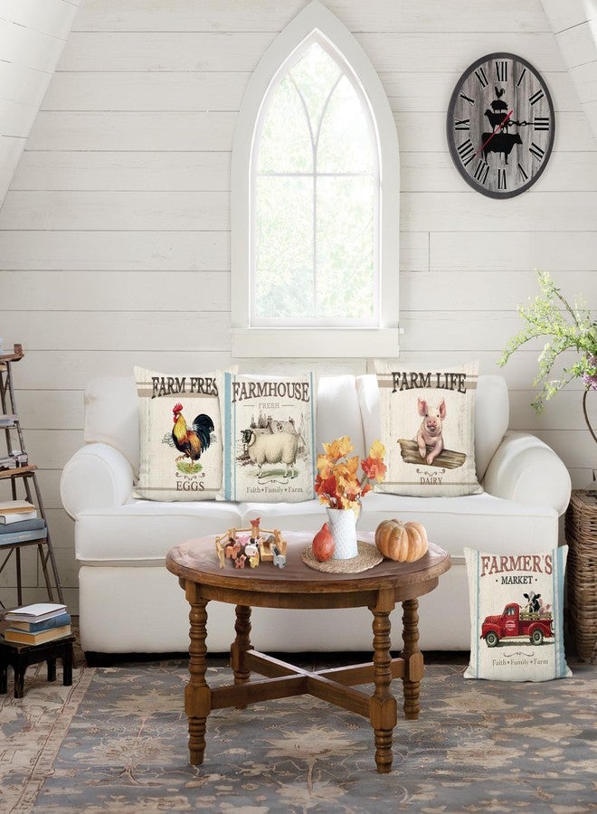 Bonhause Vintage Farmhouse Animals Throw Pillow Covers 18 x 18 Inch Rooster Pig Sheep Retro Truck Pillows for Couch Sofa Home Decor Set of 4 - Image 3