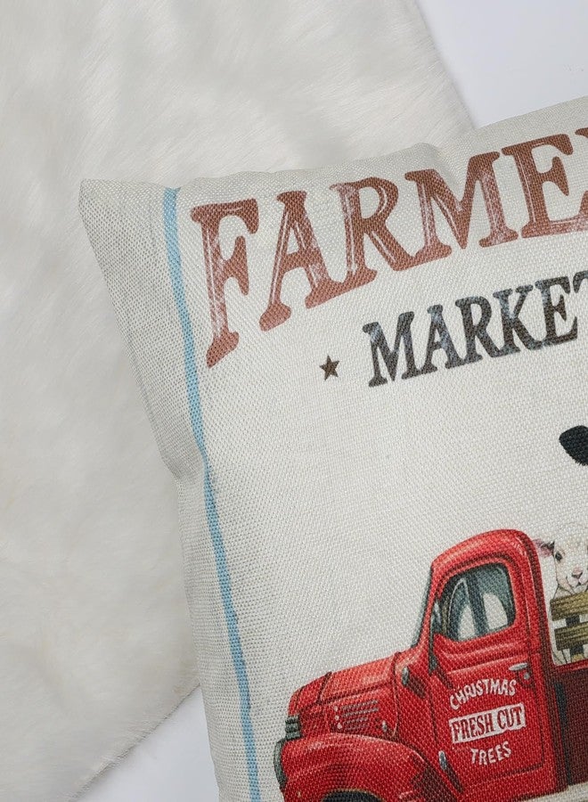 Bonhause Vintage Farmhouse Animals Throw Pillow Covers 18 x 18 Inch Rooster Pig Sheep Retro Truck Pillows for Couch Sofa Home Decor Set of 4 - Image 4