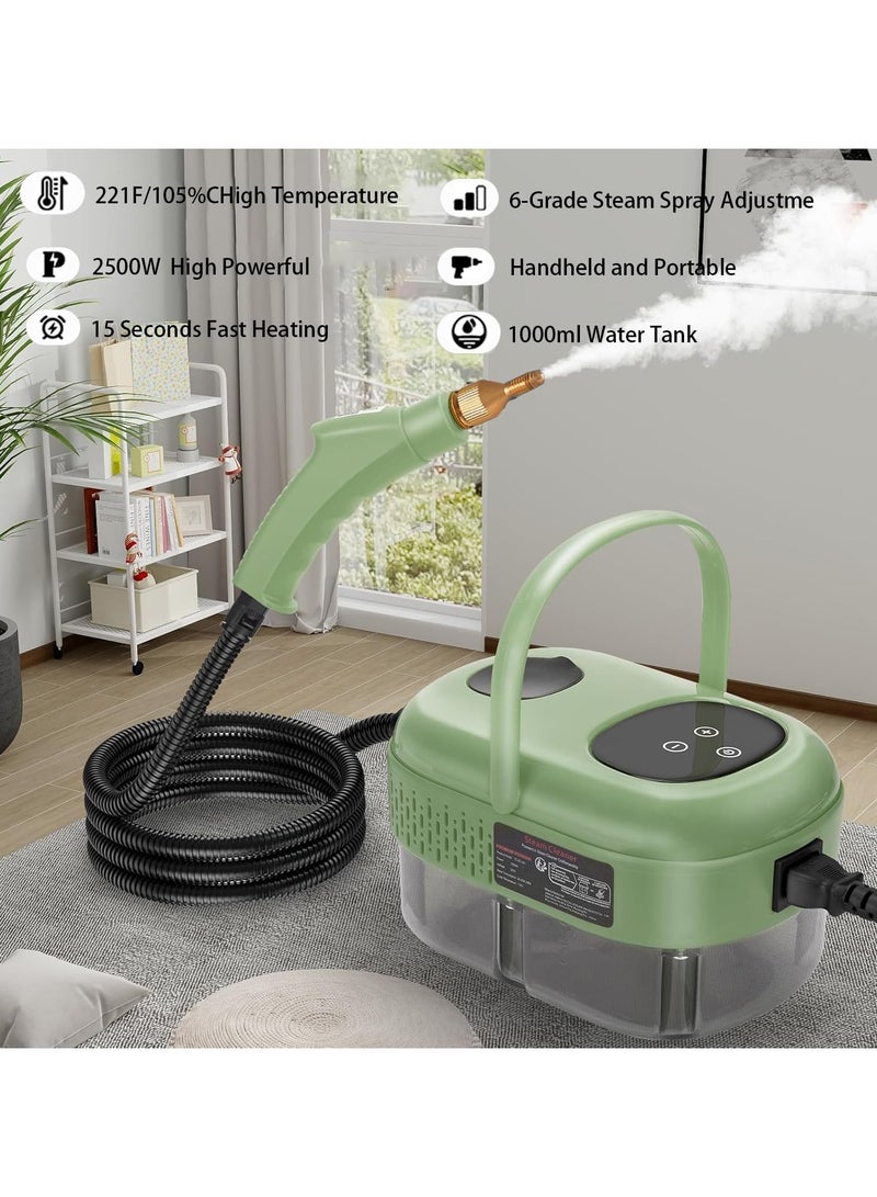 AROAQ 2500W High Pressure Steam Cleaner Household Handheld Steam Cleaner Machine Large Capacity Water Tank for Kitchen Automotive Furniture and Floor Cleaning with 3 Brushes(Green) - Image 3