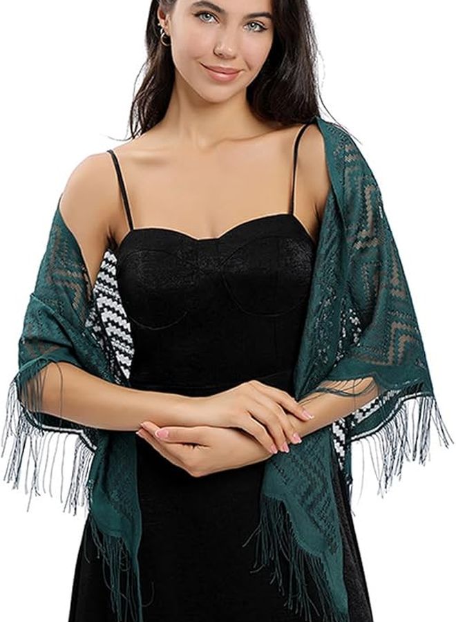 وشاح مثلث أسود من الدانتيل مع شرابات لحفلات الزفاف والمناسبات الرسمية - Image 4