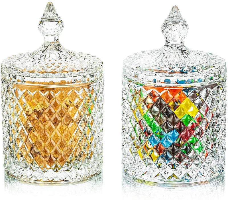 BLISSBORN Crystal Suger Candy Jar With Lid Serving Dry Fruit Bowl Candy Sweets Cookie Tin Biscuit Suger Jar Storage Container Decorative Candy Jar Mukhwas JarPack Of 2 - Image 1