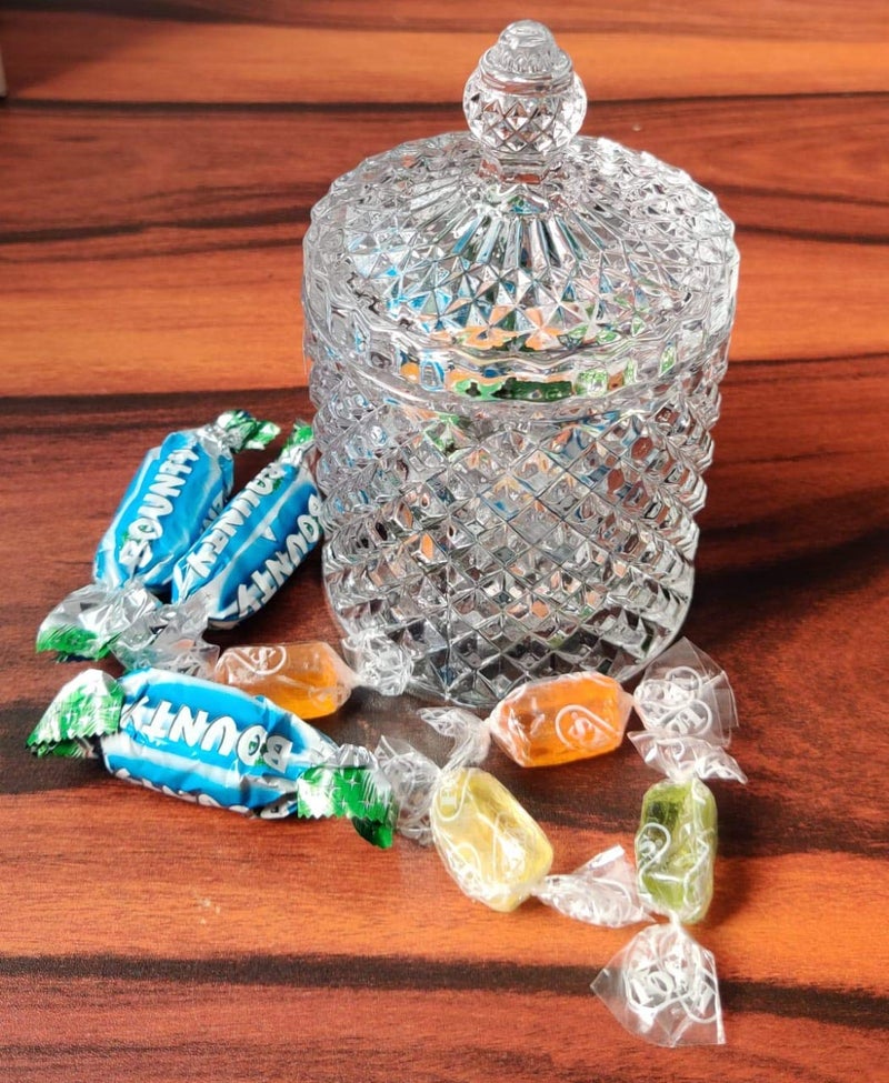 BLISSBORN Crystal Suger Candy Jar With Lid Serving Dry Fruit Bowl Candy Sweets Cookie Tin Biscuit Suger Jar Storage Container Decorative Candy Jar Mukhwas JarPack Of 2 - Image 3