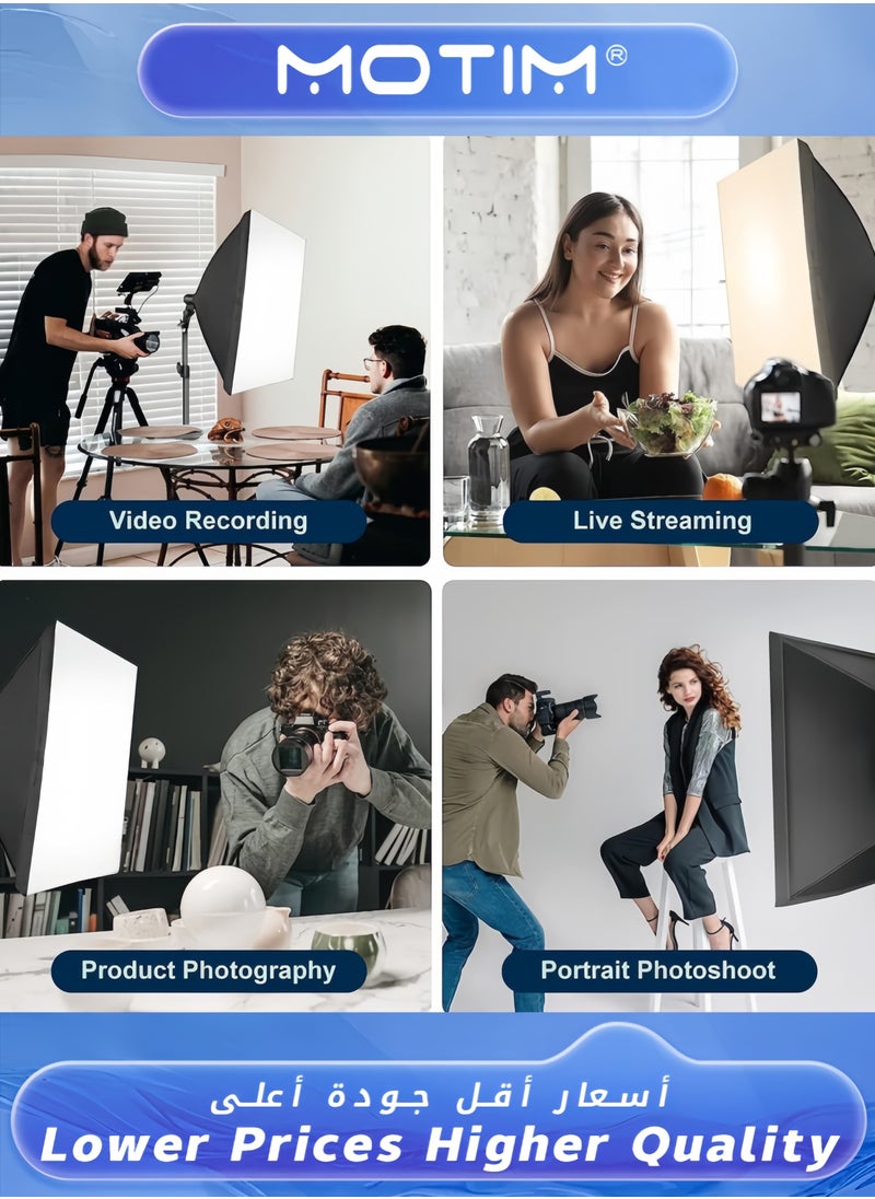 موتيم - مجموعة إضاءة فوتوغرافية سوفت بوكس احترافية مع 2x50x70 سم سوفت بوكس و 2x380W لمبات LED مع حامل قابل للتعديل وجهاز تحكم عن بعد - Image 1