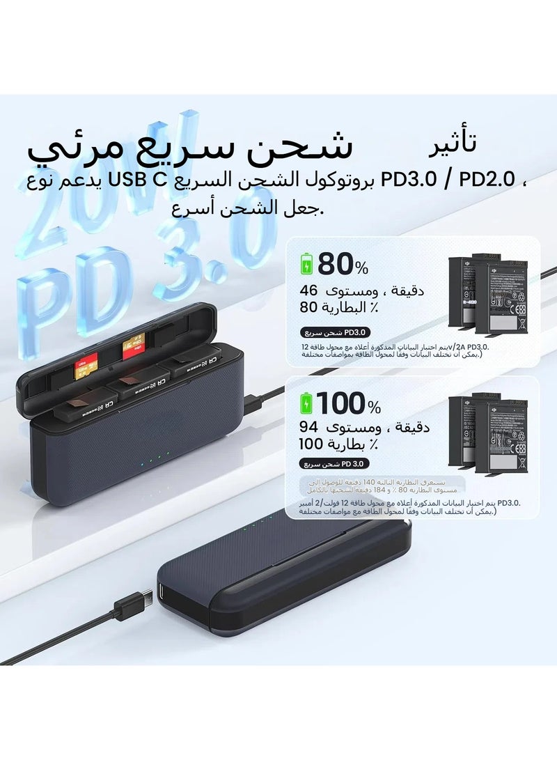 DJI OSMO Action 5 pro's fast charger hub with SD slot and USB Type C, 12-volt fast PD3.0/PD2.0 protocol, 3 batteries charged at the same time - Image 2