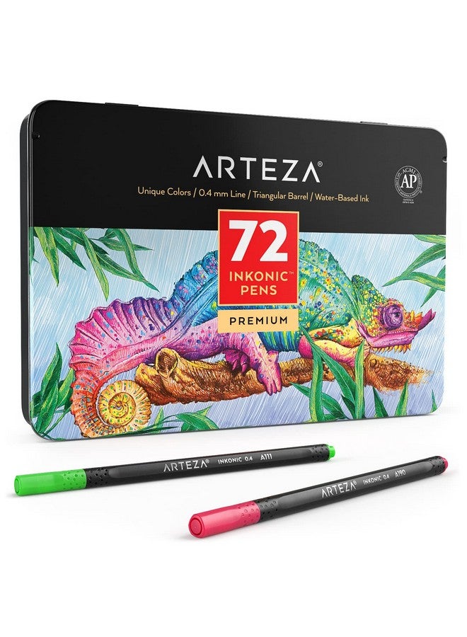 ARTEZA Inkonic Fineliners Pens, Set of 72, 0.4 mm Fine Tip Markers, Water-Based Art Pens for Drawing, Sketching, Journaling, Calligraphy - Image 1