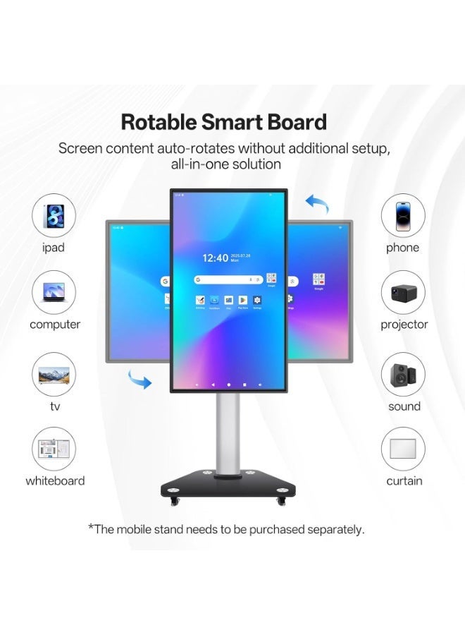 FlashHawk 43 Inch Smart Monitor TV - 360° Rotatable Touch Screen Monitor 1080P Smart TV on a Fully Adjustable Wheeled Base, Built-in Speaker, Android 13 OS, 4G +64G Storage, for Live Streaming All in One for Home Classroom and Business Meeting - Image 3
