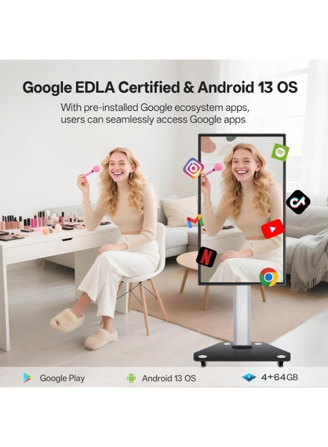 FlashHawk 43 Inch Smart Monitor TV - 360° Rotatable Touch Screen Monitor 1080P Smart TV on a Fully Adjustable Wheeled Base, Built-in Speaker, Android 13 OS, 4G +64G Storage, for Live Streaming All in One for Home Classroom and Business Meeting - Image 4