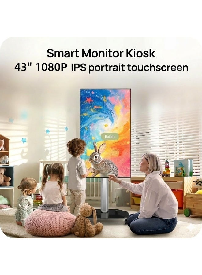 FlashHawk 43 Inch Smart Monitor TV - 360° Rotatable Touch Screen Monitor 1080P Smart TV on a Fully Adjustable Wheeled Base, Built-in Speaker, Android 13 OS, 4G +64G Storage, for Live Streaming All in One for Home Classroom and Business Meeting - Image 2
