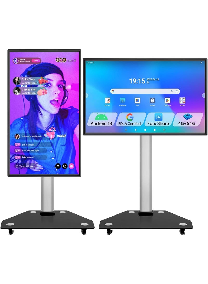 FlashHawk 43 Inch Smart Monitor TV - 360° Rotatable Touch Screen Monitor 1080P Smart TV on a Fully Adjustable Wheeled Base, Built-in Speaker, Android 13 OS, 4G +64G Storage, for Live Streaming All in One for Home Classroom and Business Meeting - Image 1