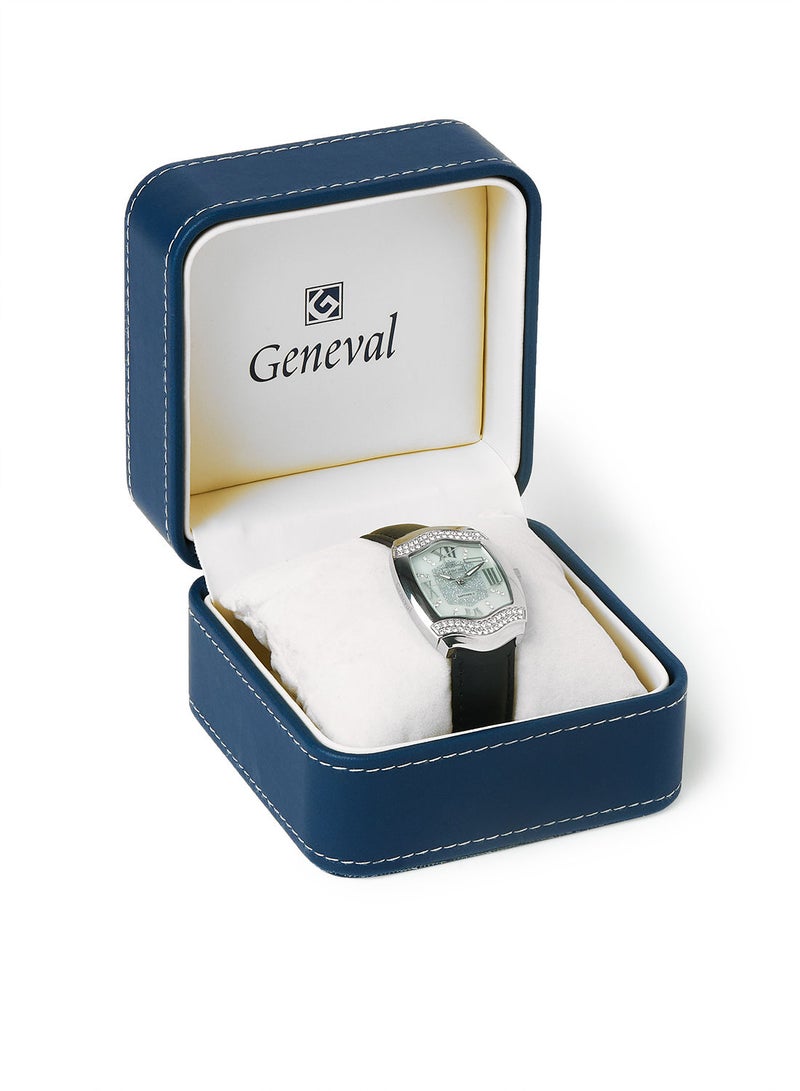 GENEVAL ساعة يد تناظرية بحزام جلد GLS134WPWB - 32 مم - أسود - Image 5