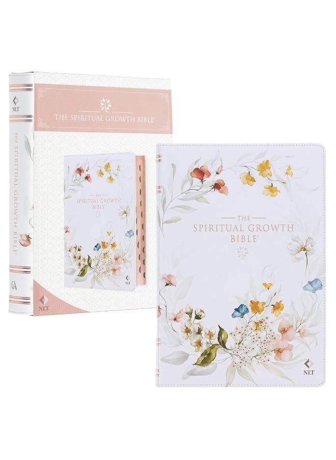 The Spiritual Growth Bible, Study Bible, NLT - New Living Translation Holy Bible, Faux Leather, White Printed Floral  - Image 1
