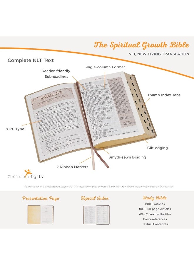 The Spiritual Growth Bible, Study Bible, NLT - New Living Translation Holy Bible, Faux Leather, White Printed Floral  - Image 3