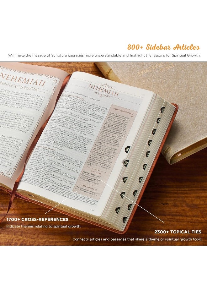 The Spiritual Growth Bible, Study Bible, NLT - New Living Translation Holy Bible, Faux Leather, White Printed Floral  - Image 2