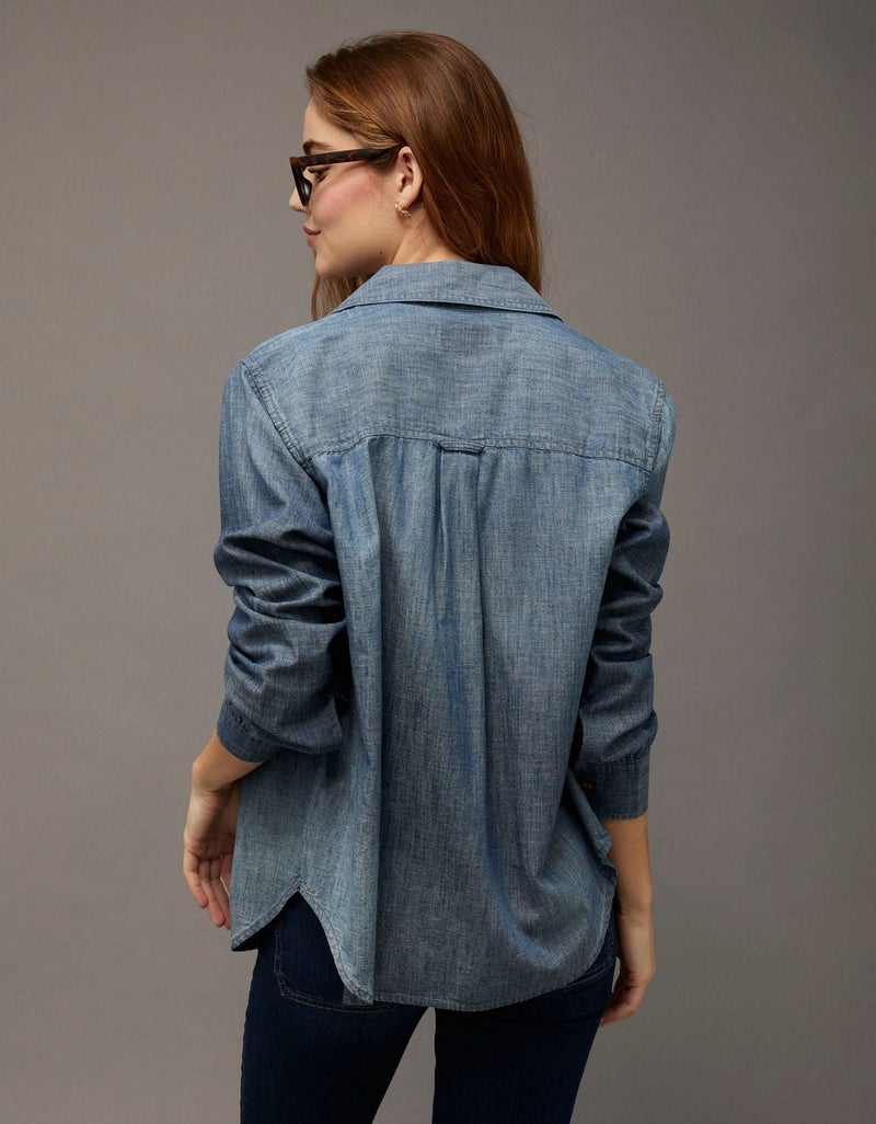 American Eagle AE Bestie Long-Sleeve Button-Up Shirt - Image 2
